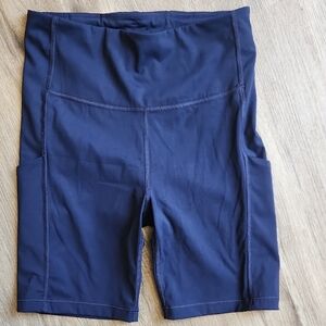 Athleta Navy High-Rise Bike Shorts with Side Pockets